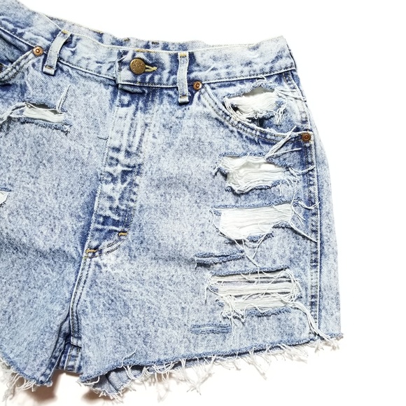 Vtg Lee Acid Wash Distressed High Waist Jean Short - Picture 4 of 8